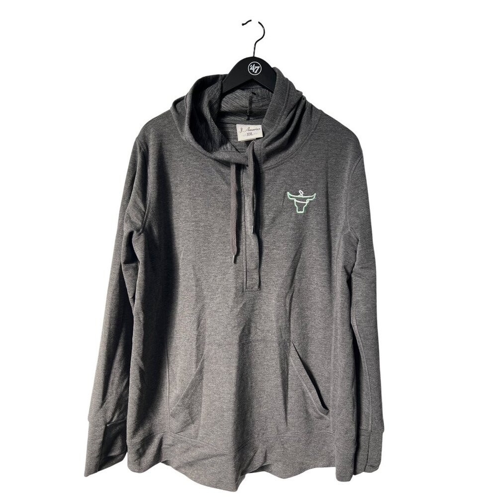 J America Pullover Hoodie Sweatshirt Mens XXL Embroidered Bull Logo Gray Outdoor